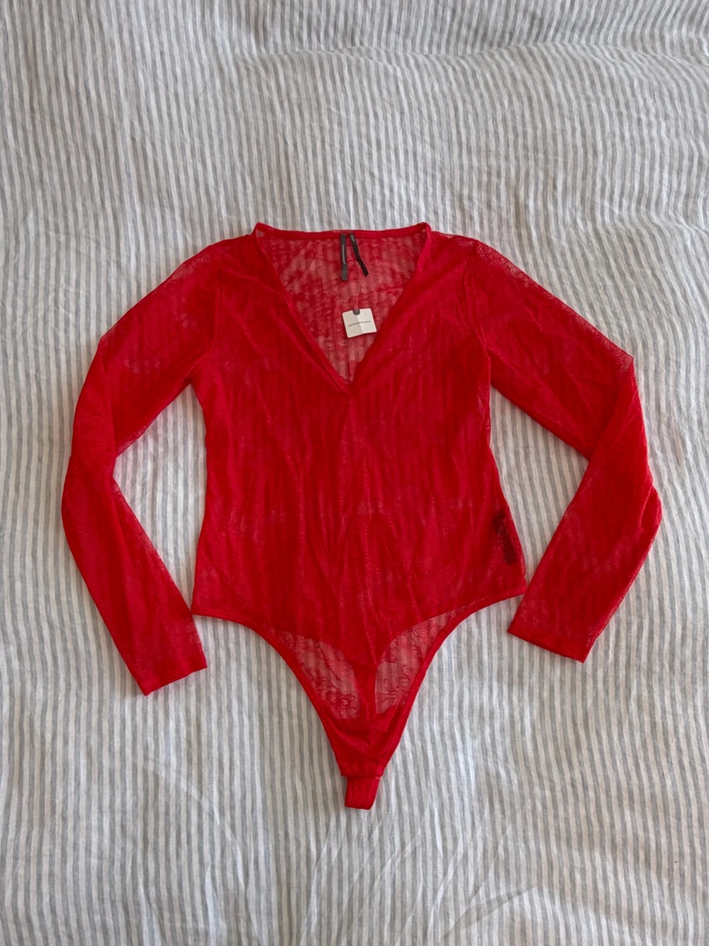 NWT Anthropologie Lace Red Bodysuit Long Sleeve Size Large